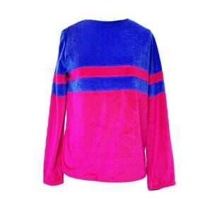 1960's Deweese Bright Pink & Purple Terrycloth Long Sleeve Top